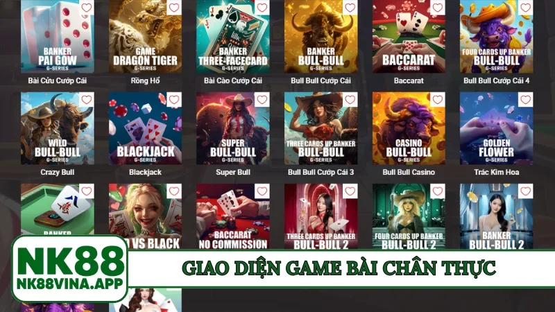Giao diện game bài chân thực