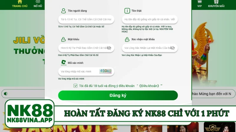 Hoàn tất đăng ký NK88 chỉ với 1 phút