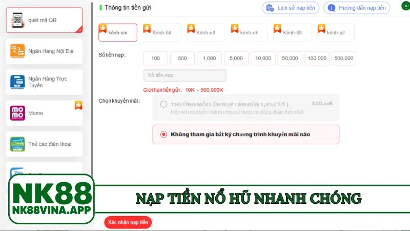 Nạp tiền nổ hũ nhanh chóng