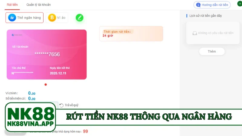 Rút tiền NK88 thông qua ngân hàng