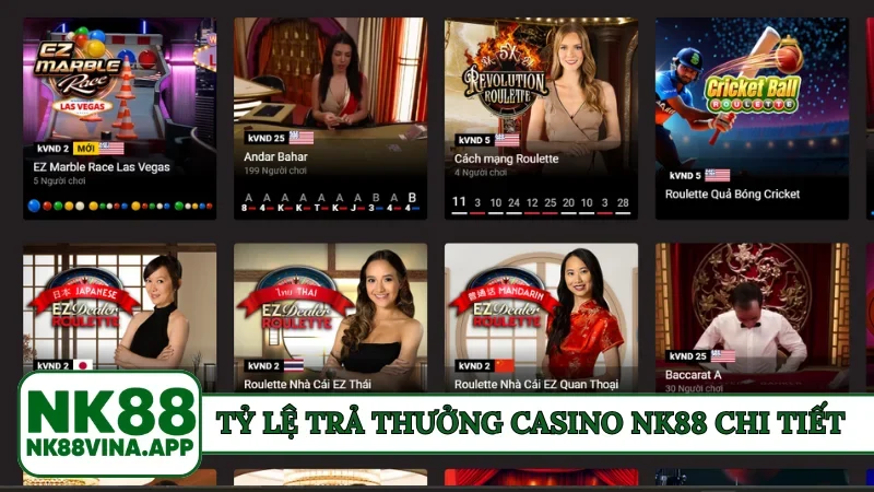 tỷ lệ trả thưởng casino NK88