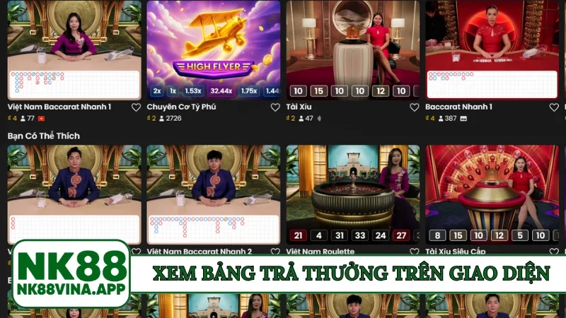 Xem bảng trả thưởng trên giao diện